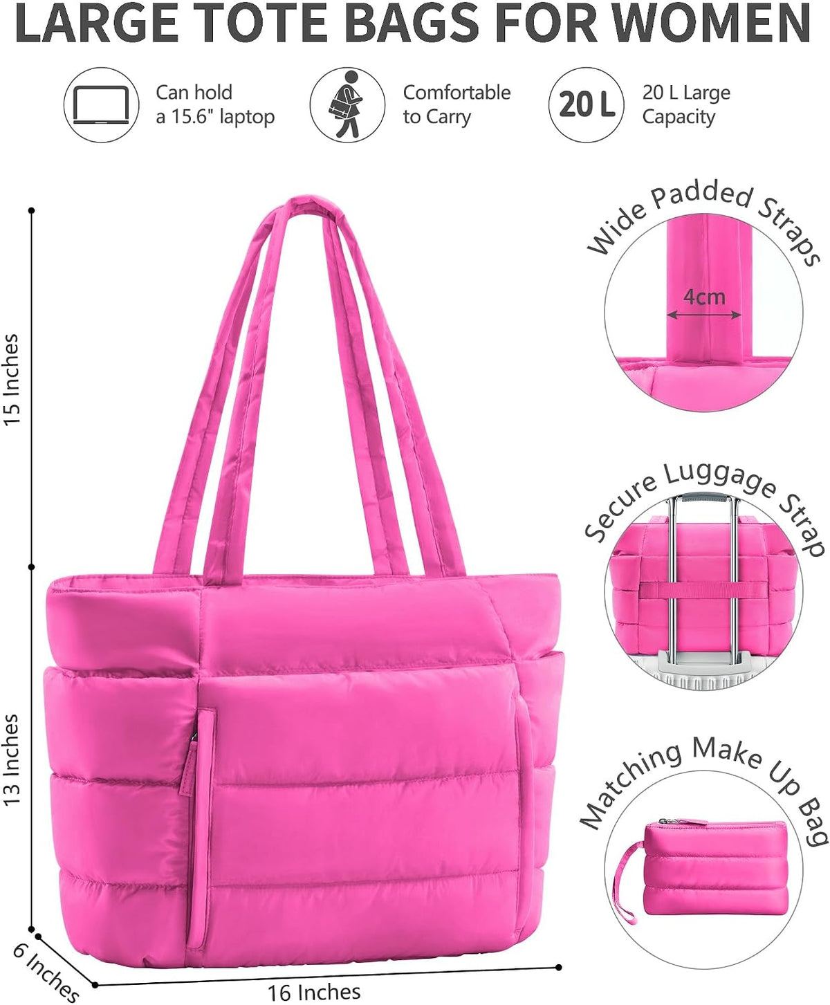 Puffer Tote Bag for Women, Lightweight Puffy Travel Gym Work Bag