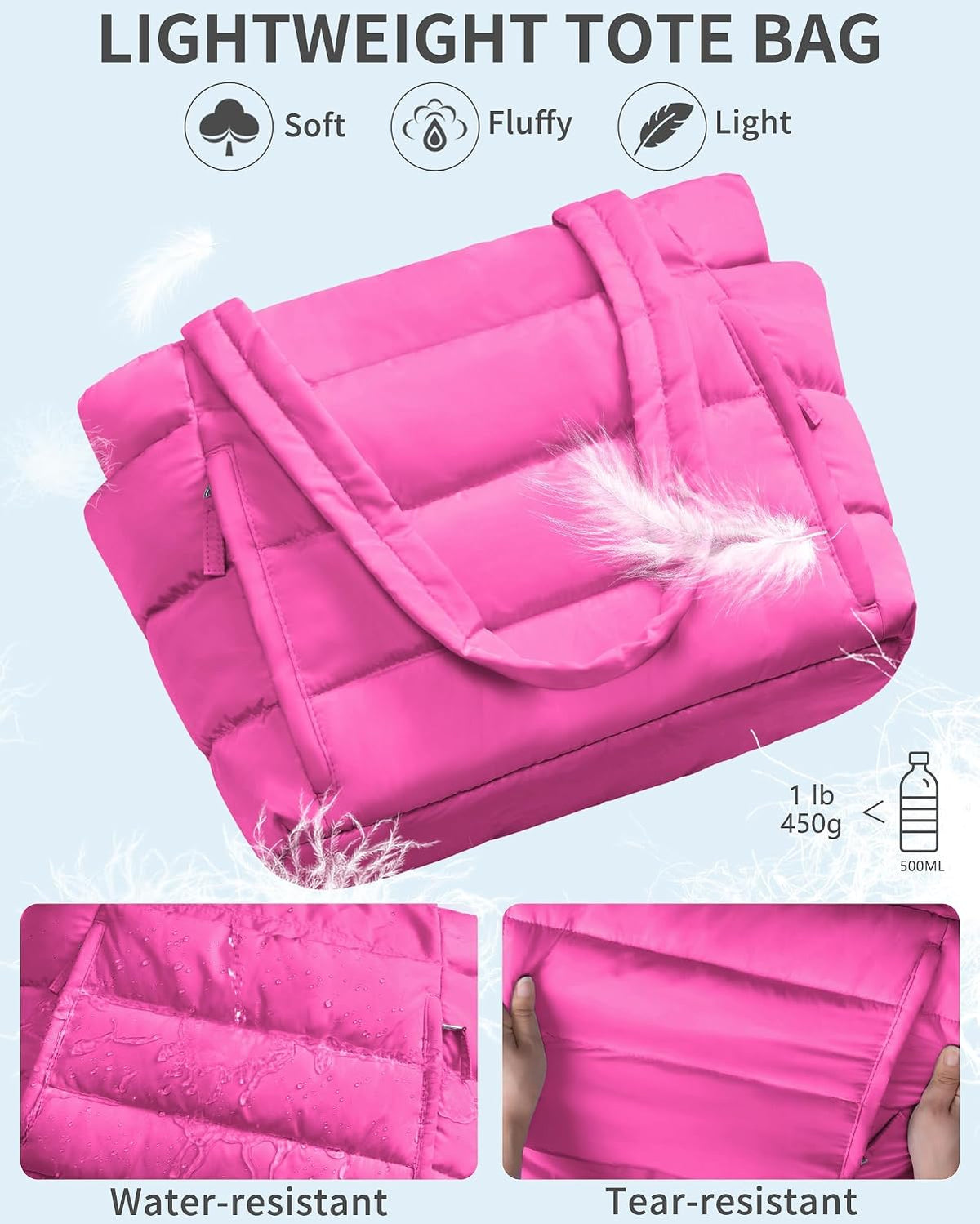 Puffer Tote Bag for Women, Lightweight Puffy Travel Gym Work Bag