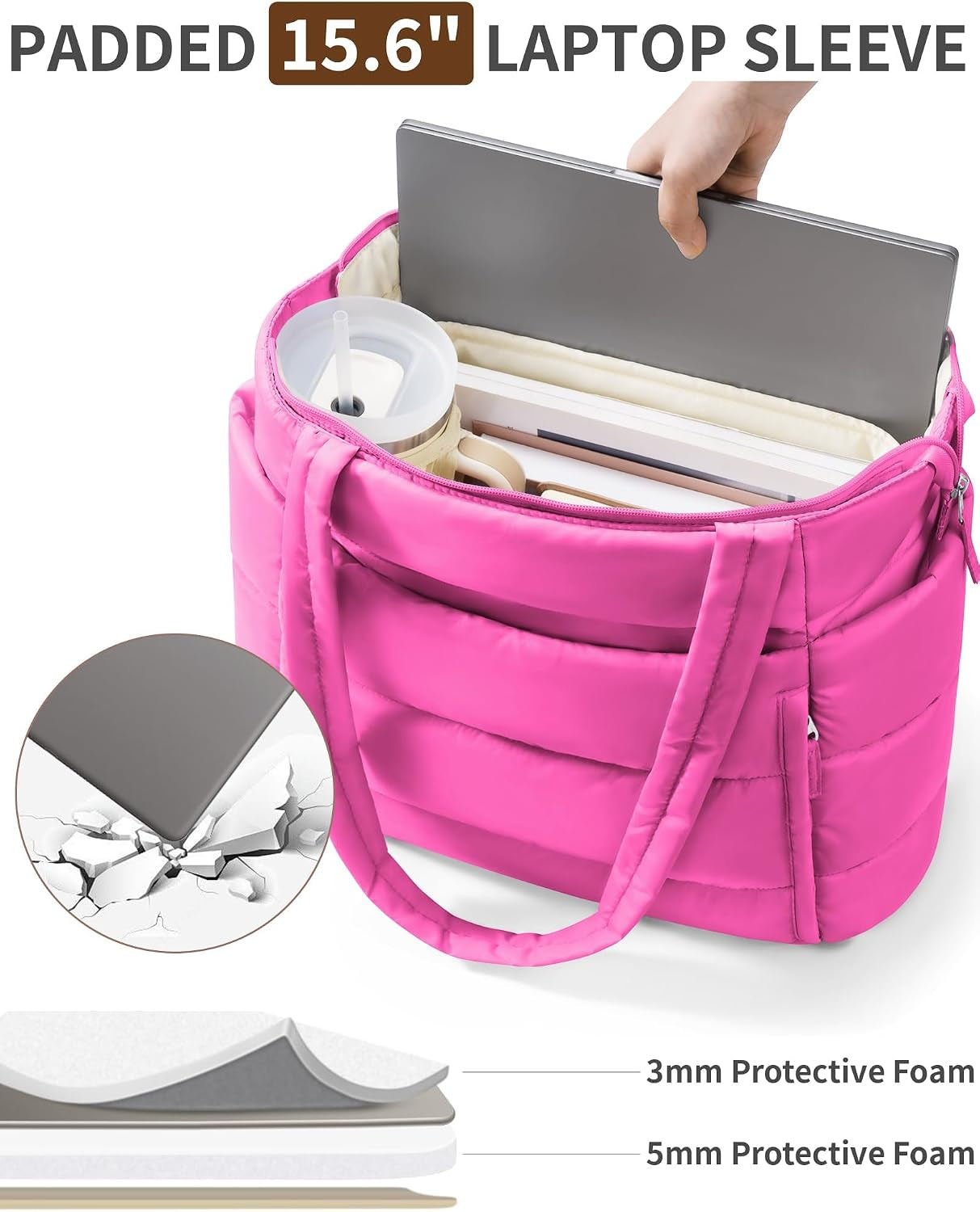 Puffer Tote Bag for Women, Lightweight Puffy Travel Gym Work Bag