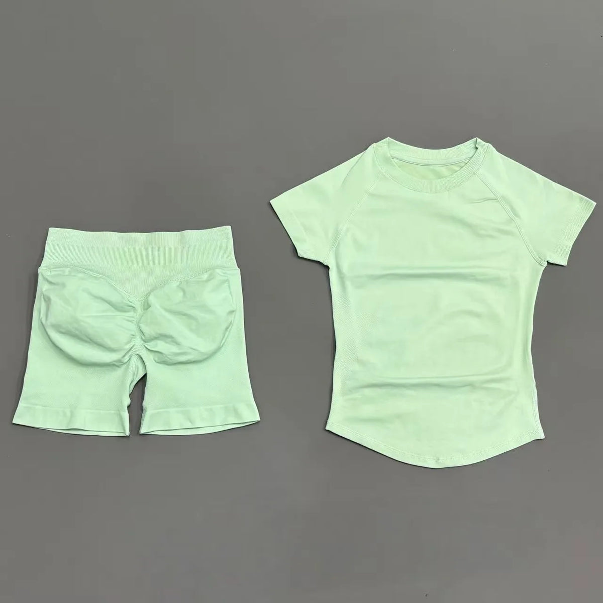 2 Pcs  Sports Gym Sets Short Sleeve Seamless Yoga Clothing Fitness Set Women Workout Running Sports Short Leggings Suit