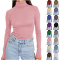 Womens Basic Turtleneck Long Sleeve Slim Fit Top Soft Stretchy Mock Neck Shirt Casual Layering Tee for Fall Winter Pink XXXL