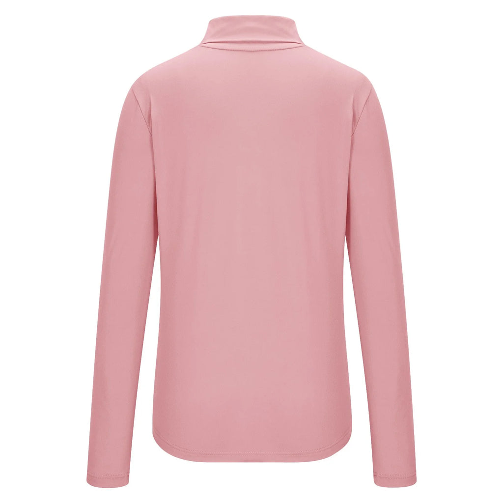 Womens Basic Turtleneck Long Sleeve Slim Fit Top Soft Stretchy Mock Neck Shirt Casual Layering Tee for Fall Winter Pink XXXL