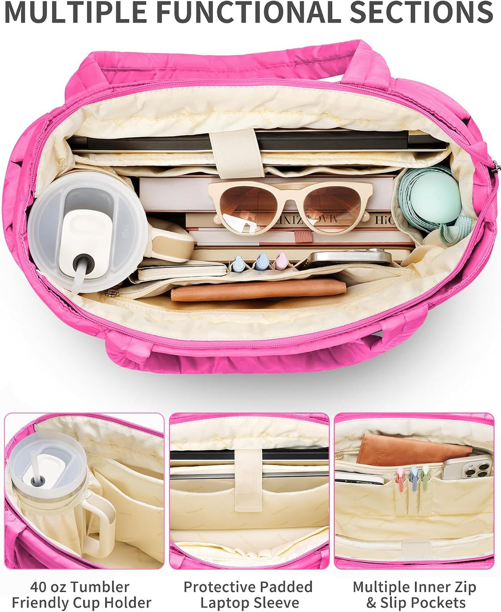 Puffer Tote Bag for Women, Lightweight Puffy Travel Gym Work Bag