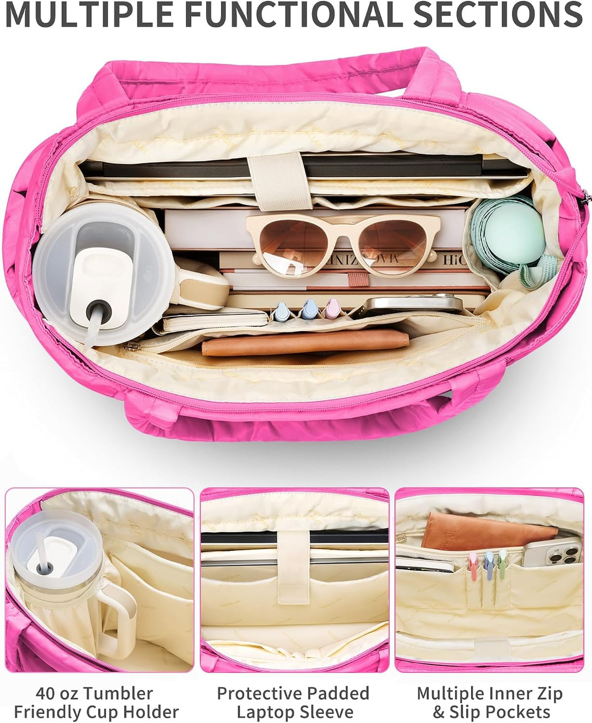Puffer Tote Bag for Women, Lightweight Puffy Travel Gym Work Bag