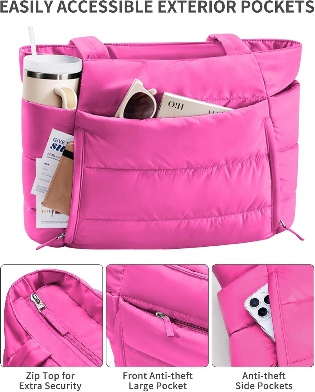 Puffer Tote Bag for Women, Lightweight Puffy Travel Gym Work Bag