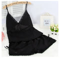 Black Pajamas Suit Lace up Cami&Shorts Set 2Pcs Satin Home Clothes Lady Sexy Lingerie Sleepwear Loungewear plus Size 3Xl