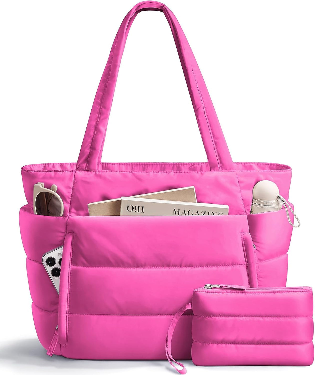 Puffer Tote Bag for Women, Lightweight Puffy Travel Gym Work Bag